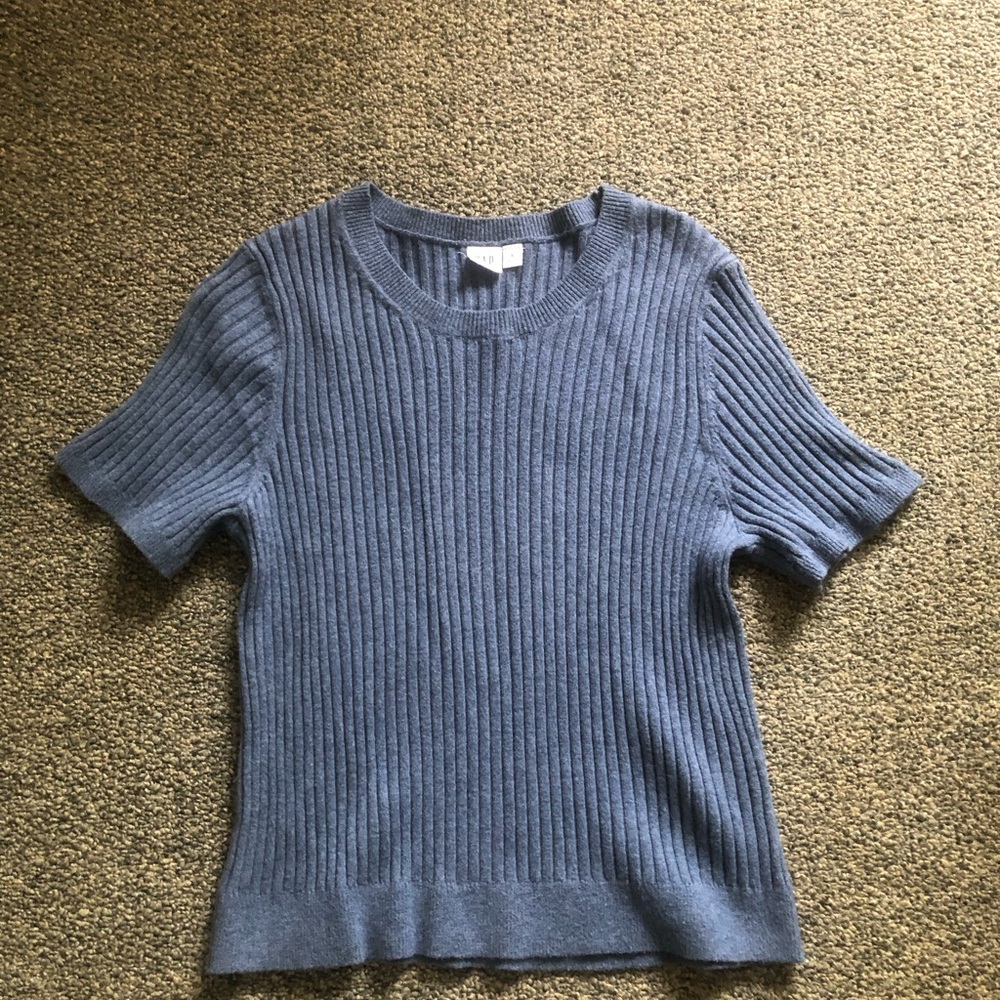 GAP Dusty Blue Ribbed Short Sleeve Knit Top small NBW